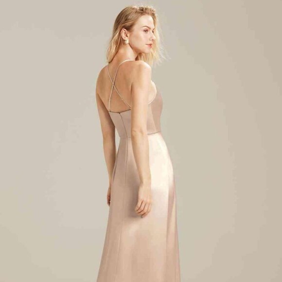 Bridesmaid Dress Size 12 Taupe Slim A-line w/Slit - Picture 2 of 7